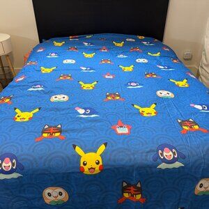 Pokemon Twin Flat Sheet Blue Pikachu Rowlet Litten Popplio Kids Bedding